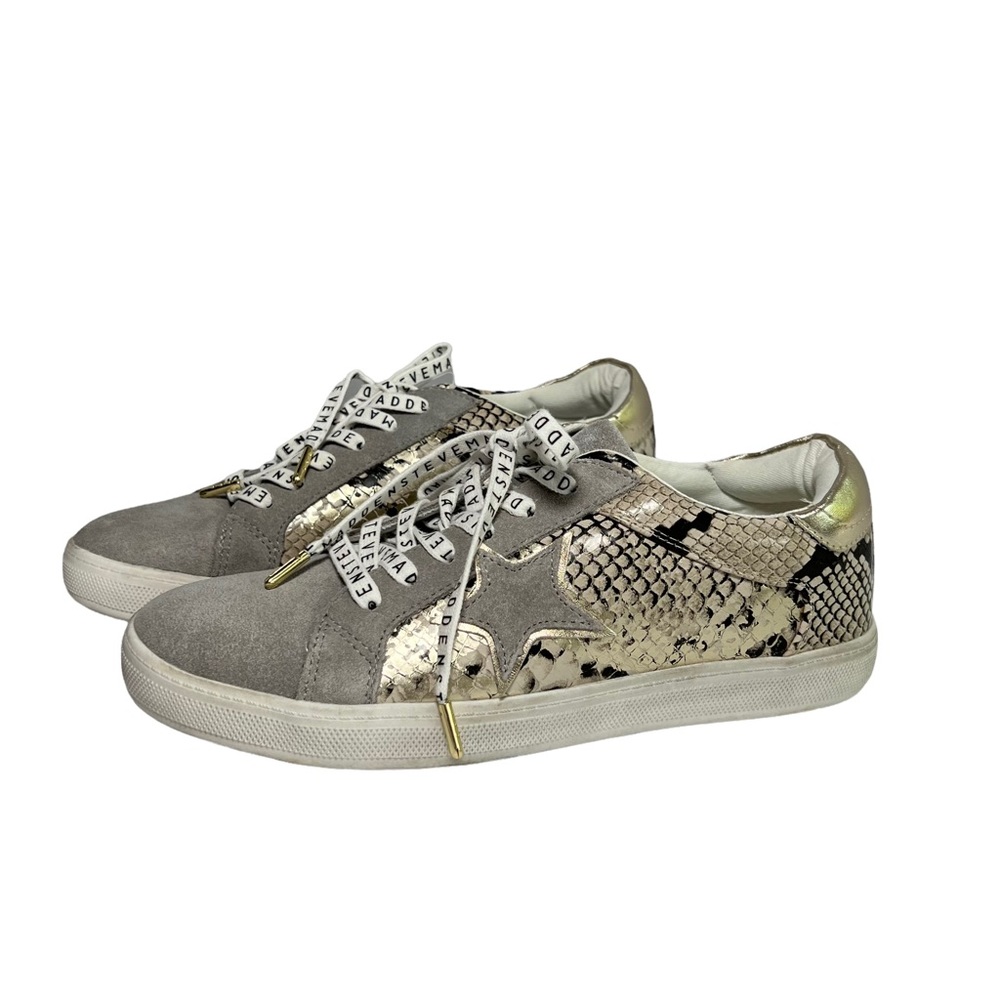 Steve Madden Gray and Gold Snake-Print Low Top Sneakers - Picture 2 of 10